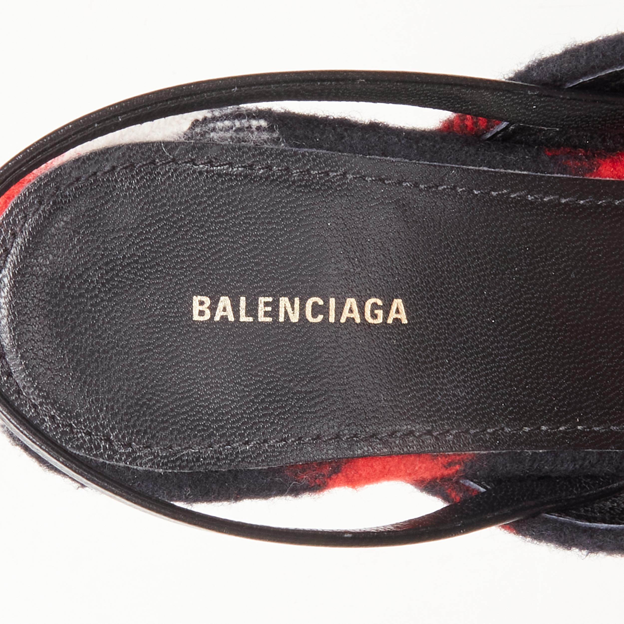 BALENCIAGA BB Knife gold logo red black plaid wool sling kitten pump EU38.5 For Sale 2