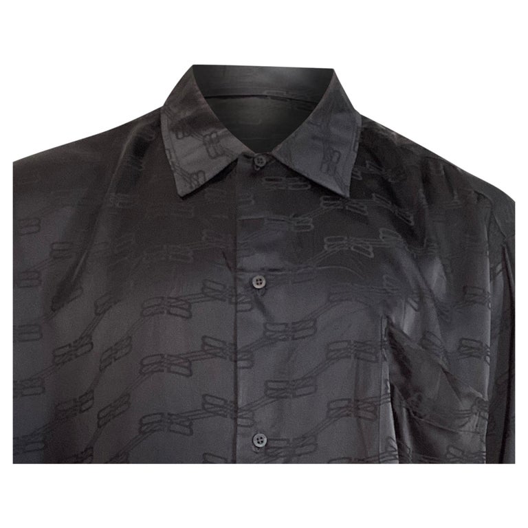 Balenciaga BB Logo Print Long Sleeve Shirt in Black Silk For Sale at 1stDibs