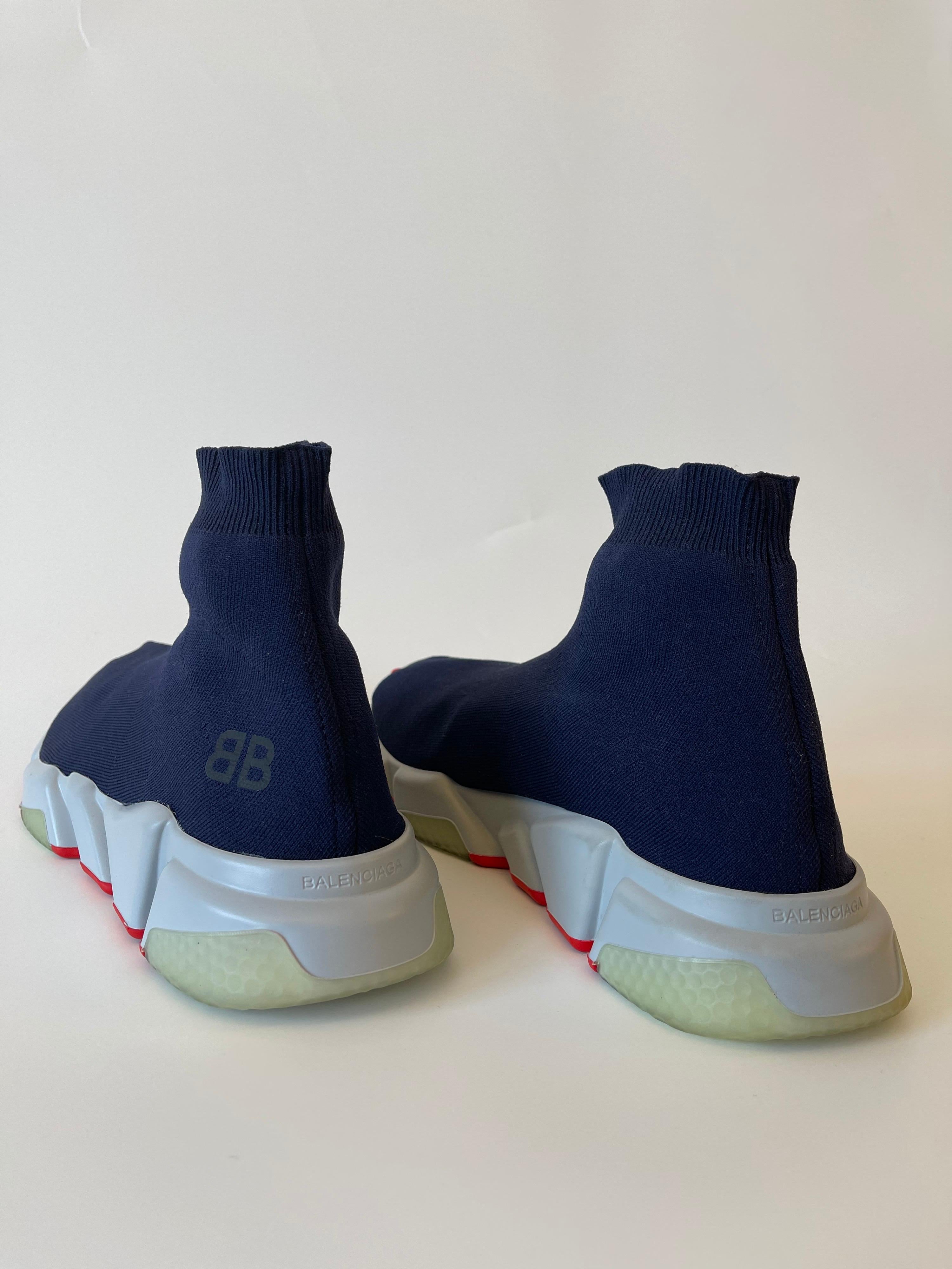 Balenciaga BB Men's Speed Mid-top Trainer Sock Sneakers Blue and Orange 3
