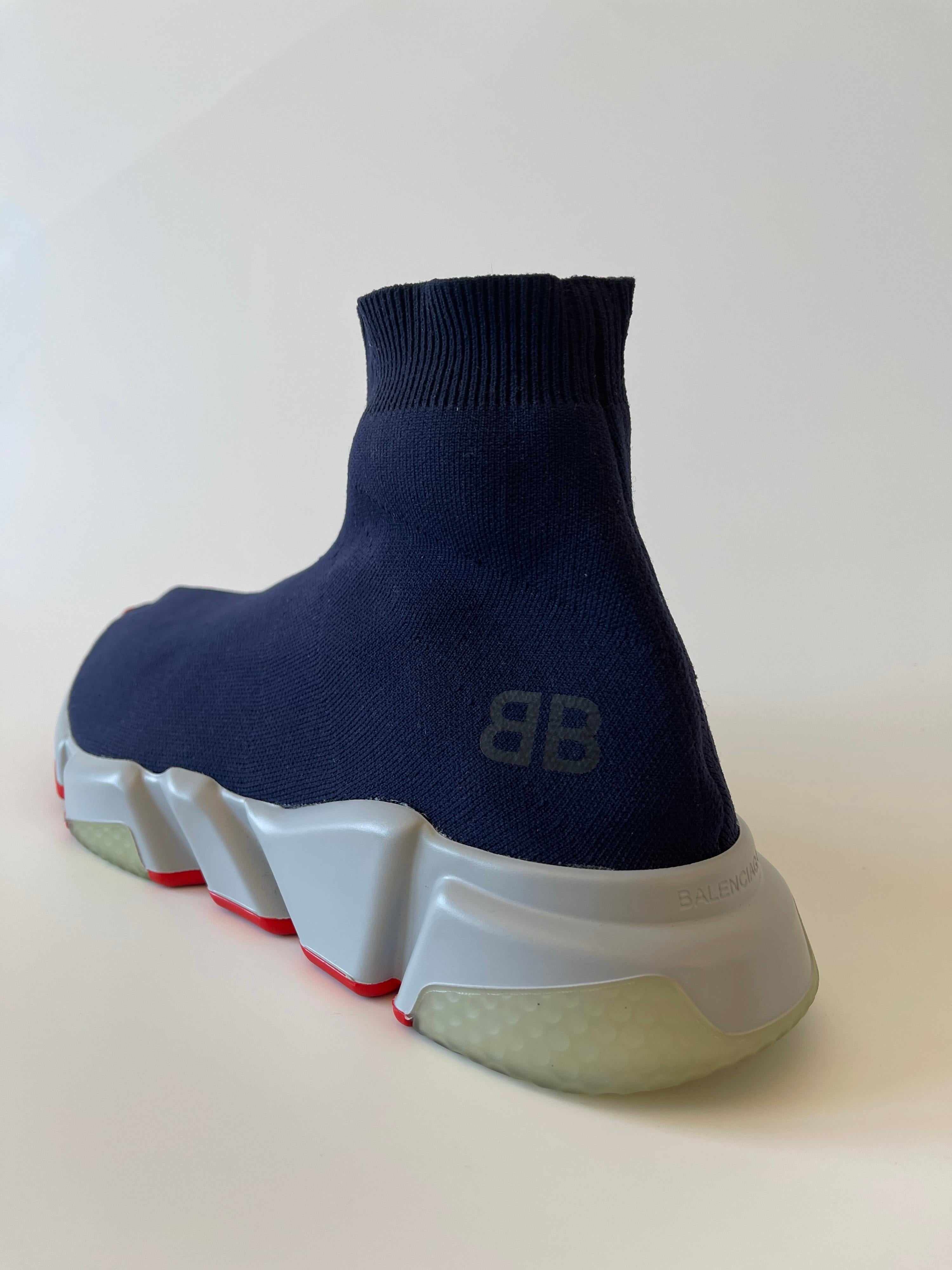 Balenciaga BB Men's Speed Mid-top Trainer Sock Sneakers Blue and Orange 5