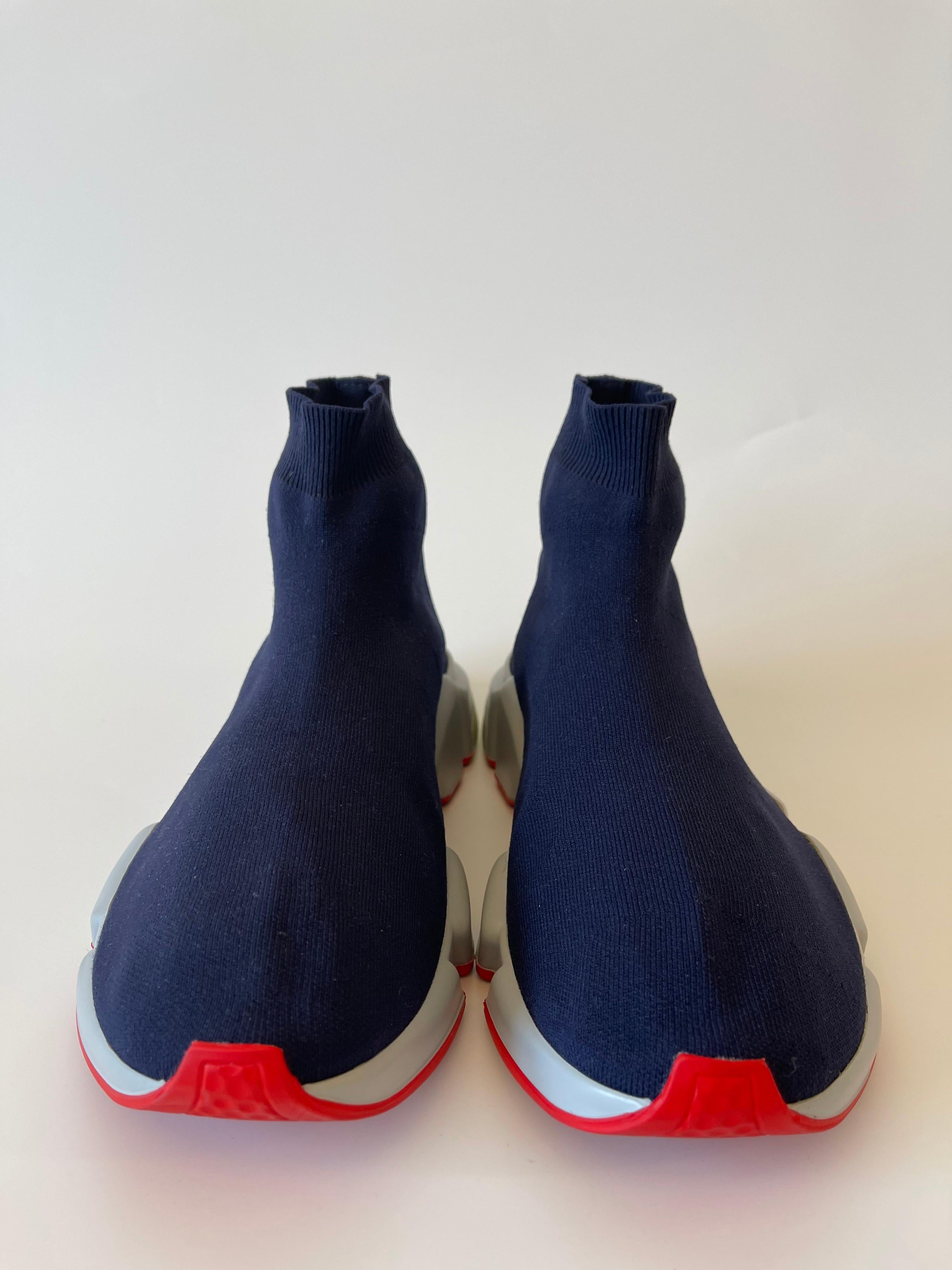 Black Balenciaga BB Men's Speed Mid-top Trainer Sock Sneakers Blue and Orange