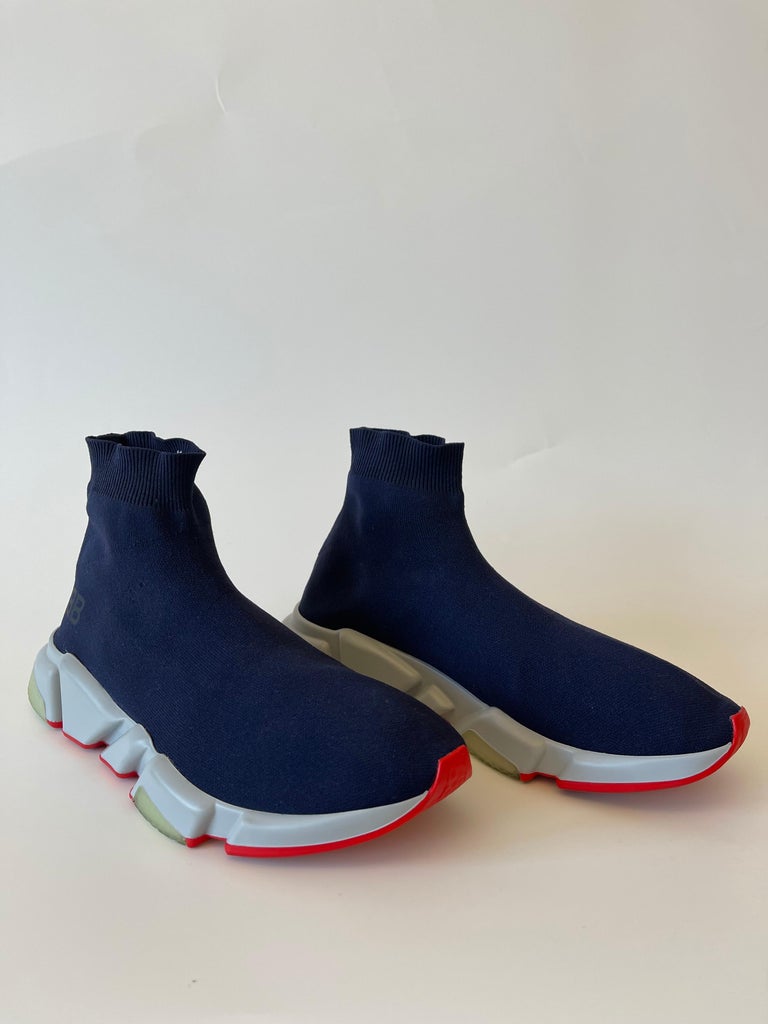 Balenciaga BB Men's Speed Mid-top Trainer Sock Sneakers Blue and Orange at  1stDibs