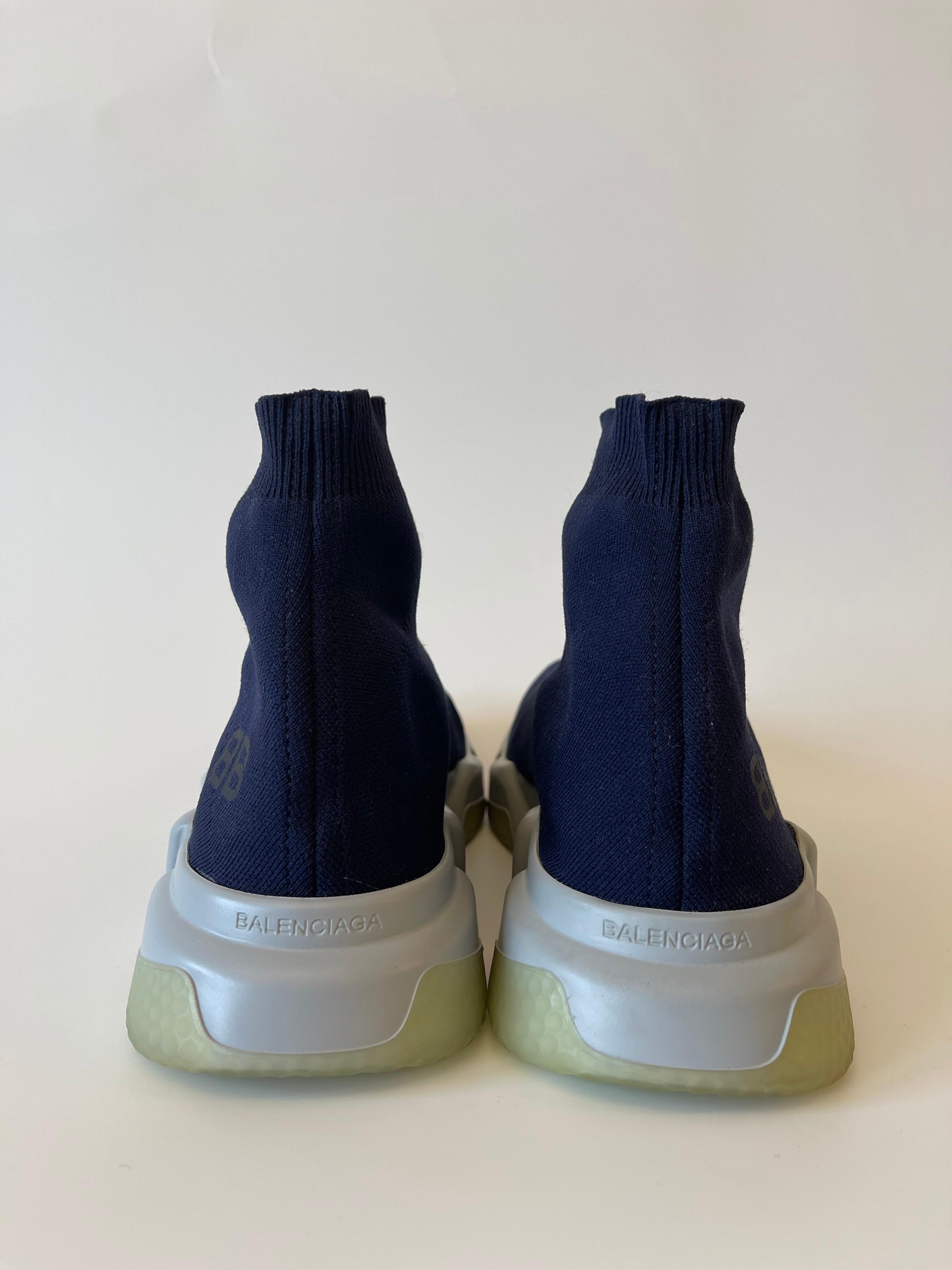 Balenciaga BB Men's Speed Mid-top Trainer Sock Sneakers Blue and Orange 2