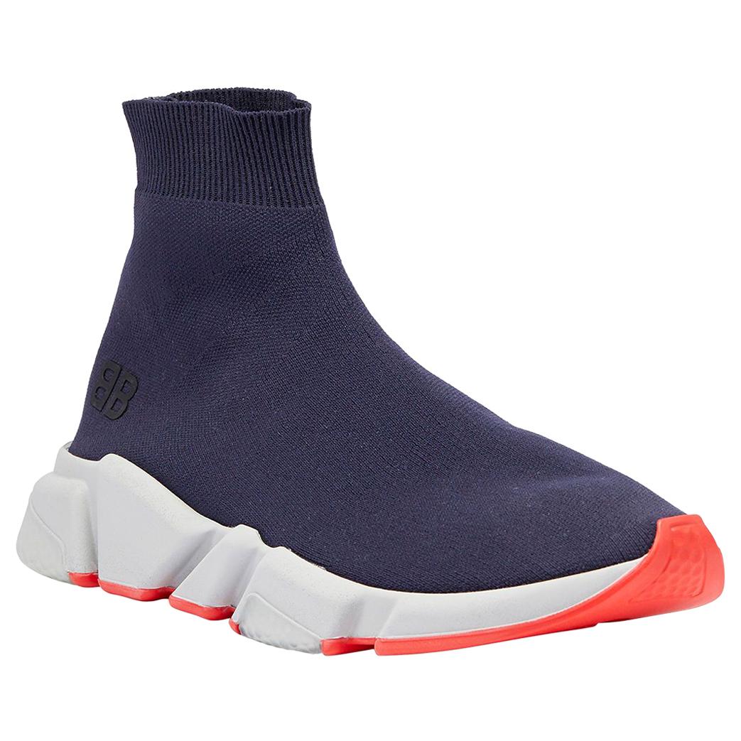 Created by Demna Gvasalia, the Speed Low sneakers feature a sock-like stretch fit, polyester exterior and lining, and a sturdy rubber sole and combines a clean blue upper with a white, cream and red bottom. Most notably, the recognizable BB logo is