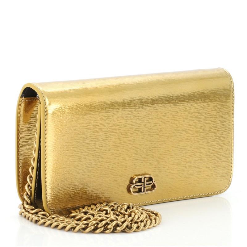 Brown Balenciaga BB Phone Holder Chain Wallet Leather