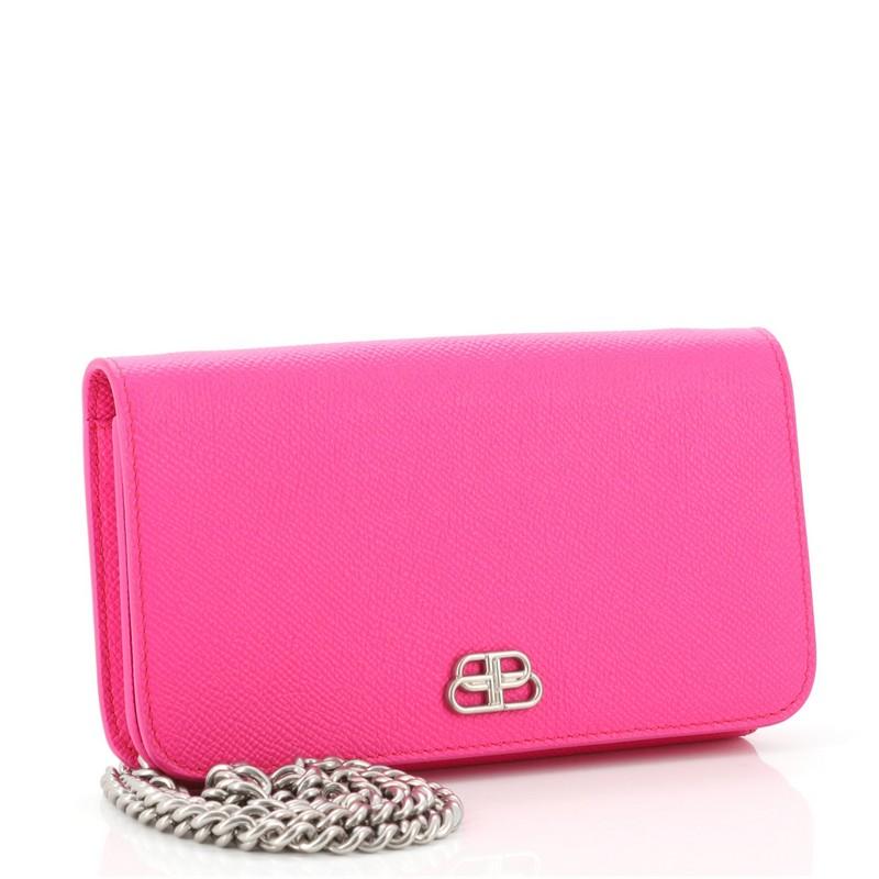 Pink Balenciaga BB Phone Holder Chain Wallet Leather