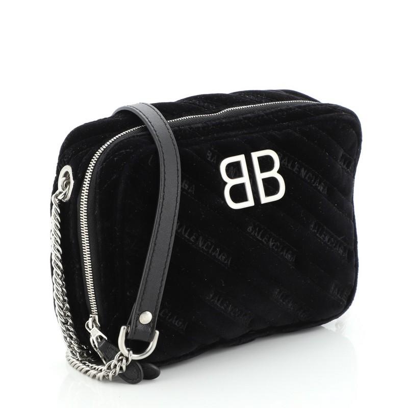 Balenciaga BB Reporter Shoulder Bag Quilted Embroidered Velvet XS