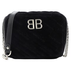 Balenciaga BB Reporter Shoulder Bag Quilted Embroidered Velvet XS