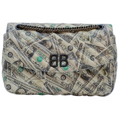Balenciaga BB Round Medium Dollar Print Leather Chain Shoulder Bag