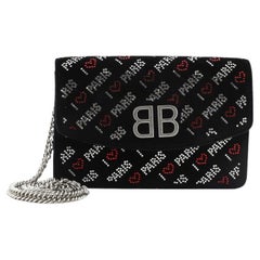 Balenciaga BB Round Wallet on Chain Crystal Embellished Velvet Small