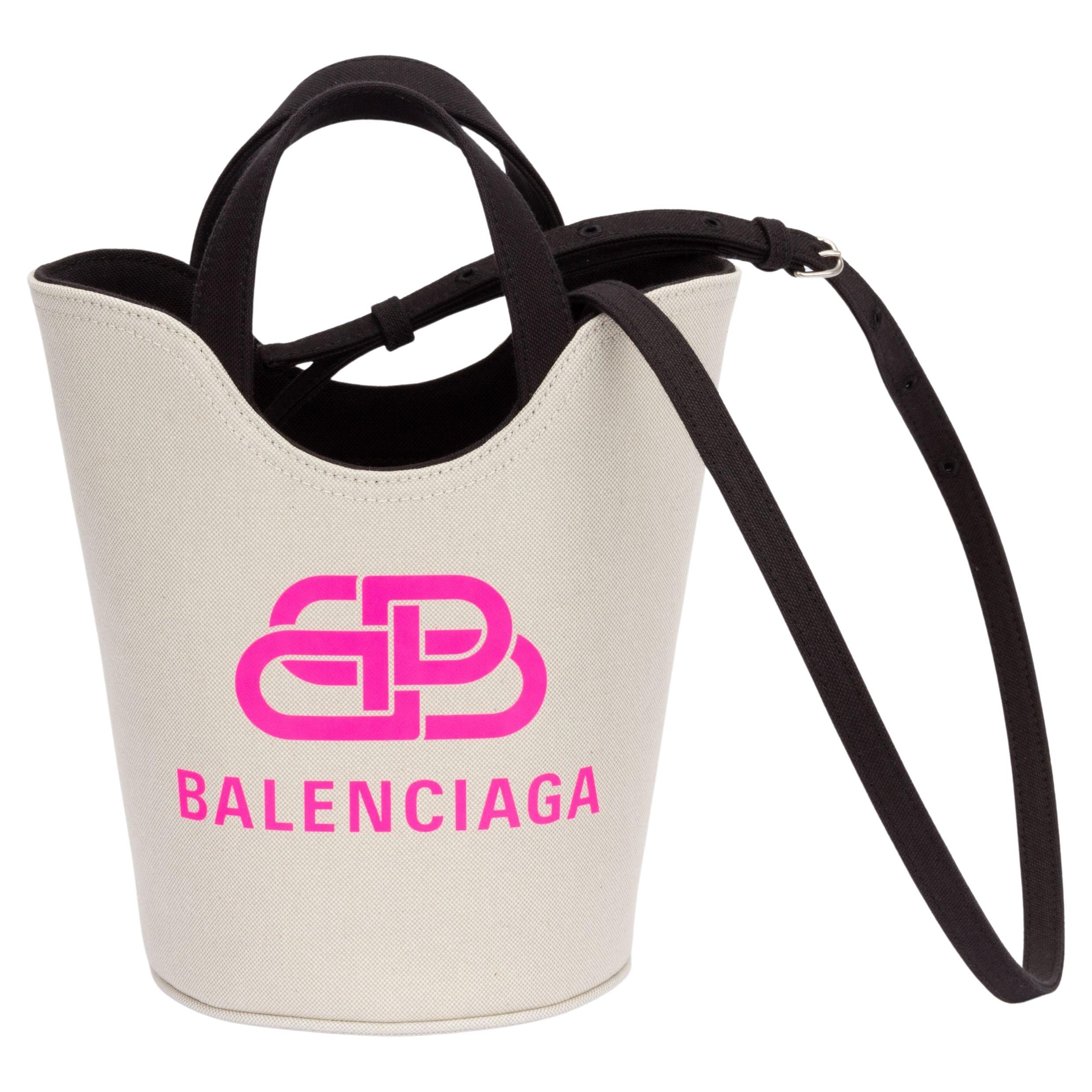 Balenciaga Beige 2 Way Logo Bucket Bag For Sale