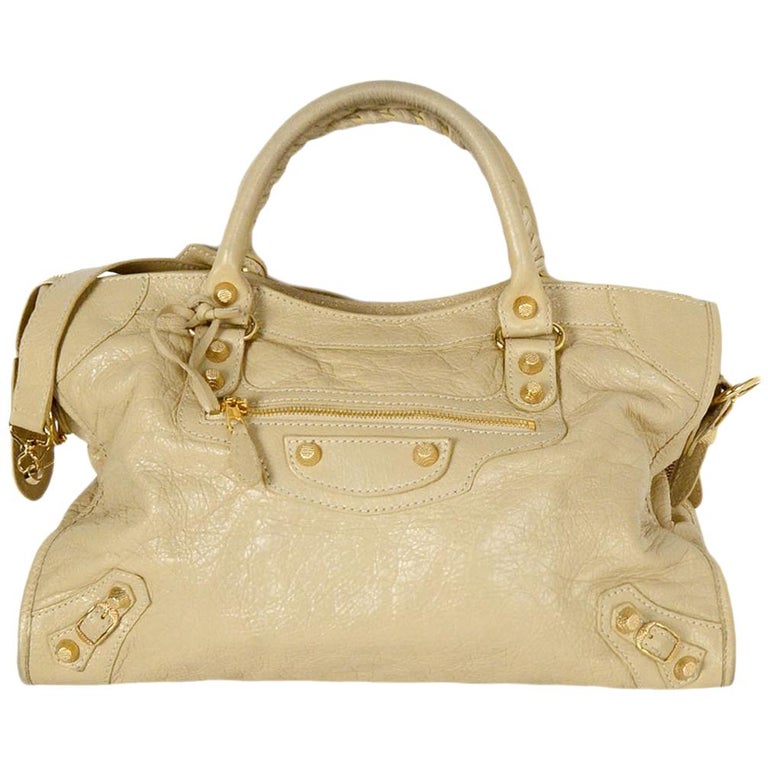Balenciaga Beige Agneu Leather Giant 12 Gold City Bag For Sale at 1stDibs