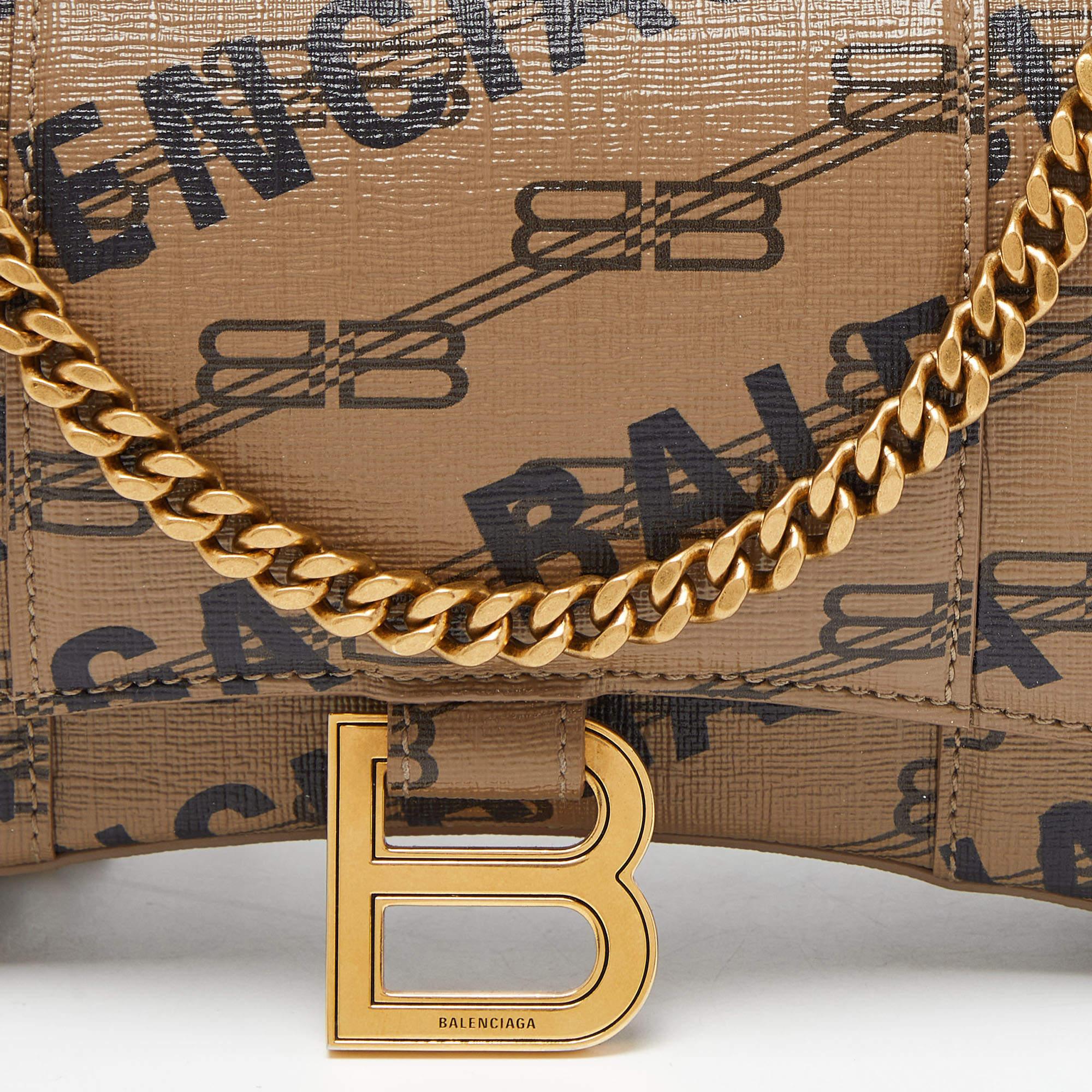 Women's Balenciaga Beige/Black BB Monogram Leather XS Hourglass Bag