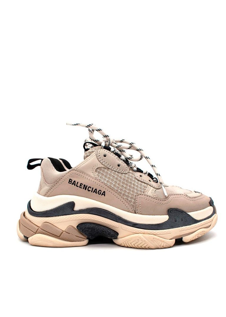 Balenciaga Beige and Black Suede Triple S Sneakers For Sale at 1stDibs