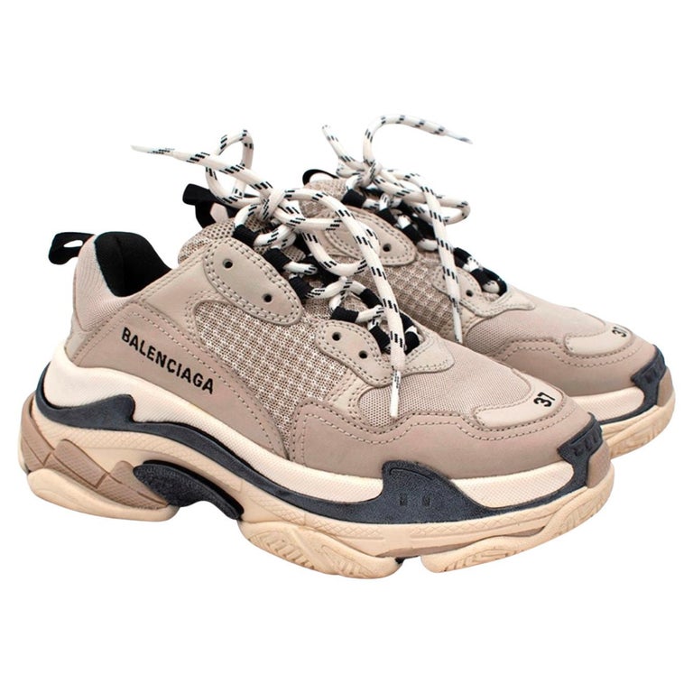 Balenciaga Beige and Black Suede Triple S Sneakers For Sale at 1stDibs
