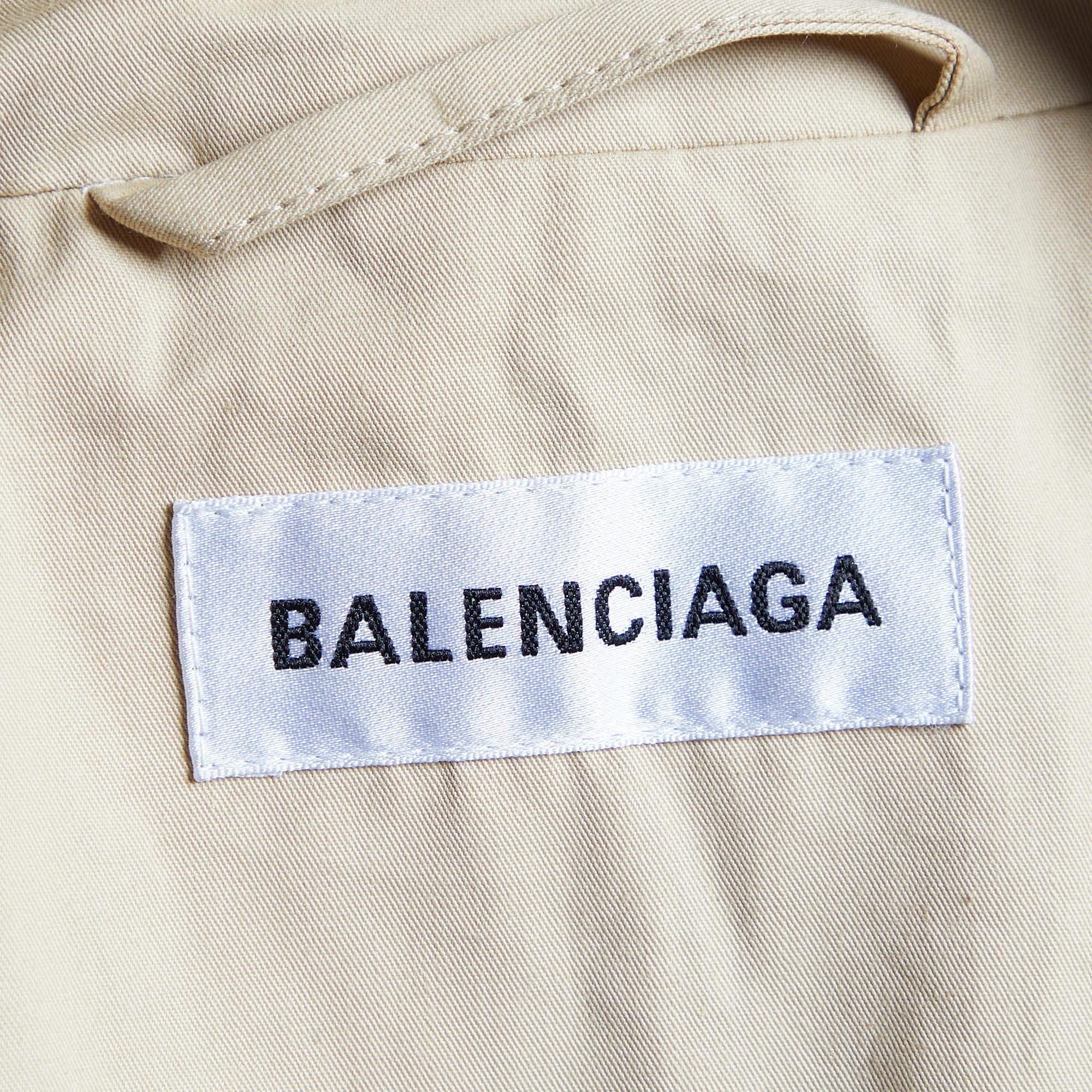 Balenciaga - Manteau cocon ceinturé en coton beige S Bon état - En vente à Dubai, Al Qouz 2