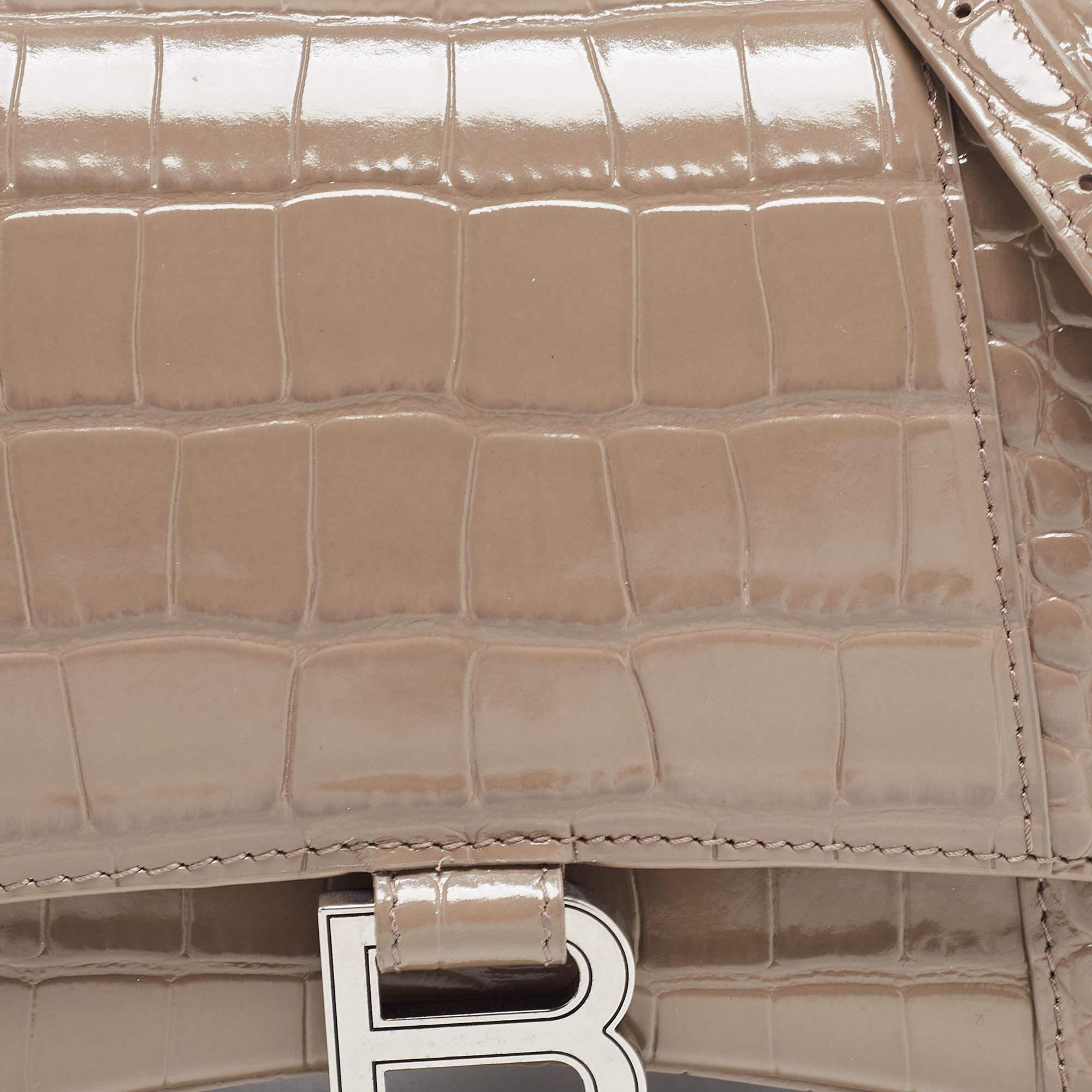 Balenciaga Beige Croc Embossed Leather Small Hourglass Top Handle Bag 8