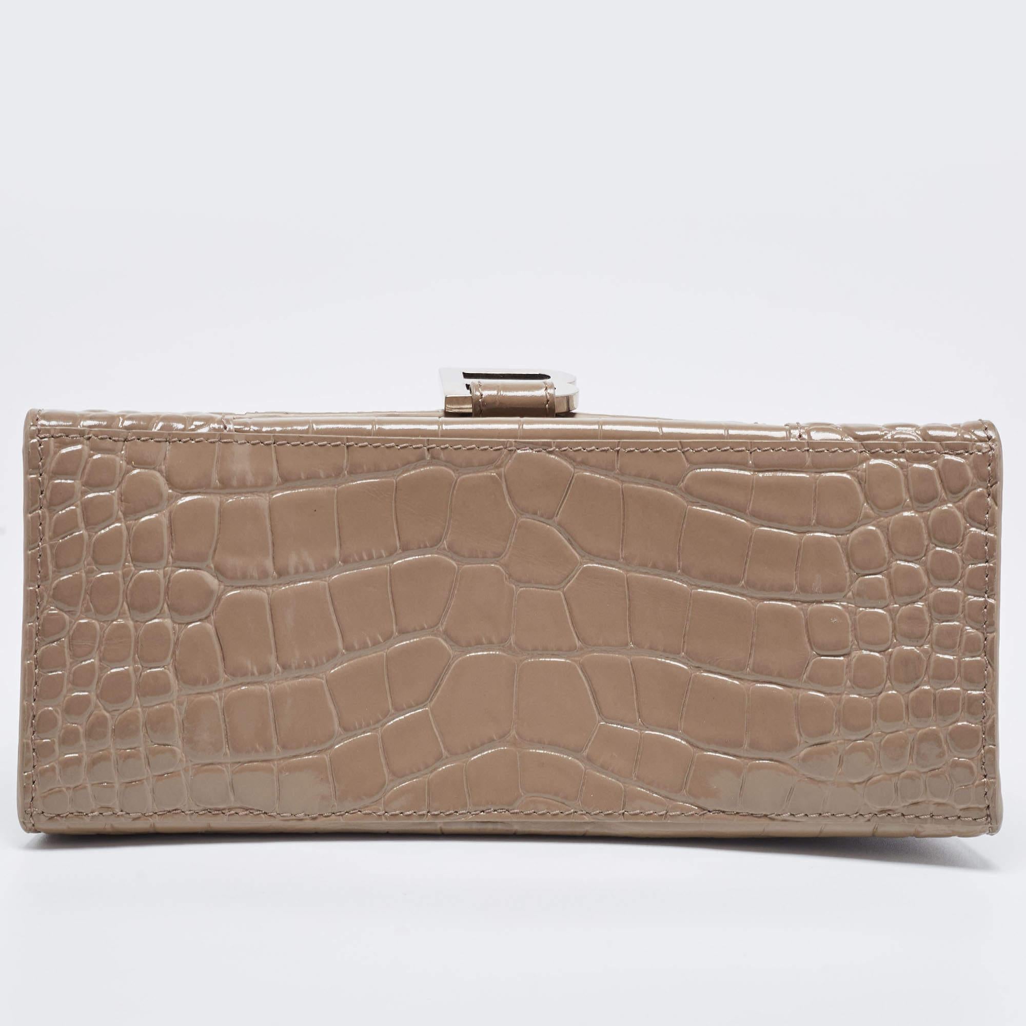 Balenciaga Beige Croc Embossed Leather Small Hourglass Top Handle Bag 10