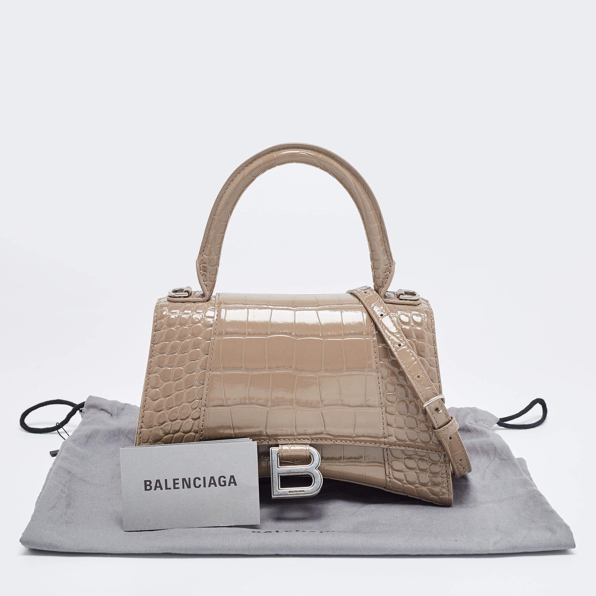Balenciaga Beige Croc Embossed Leather Small Hourglass Top Handle Bag 11