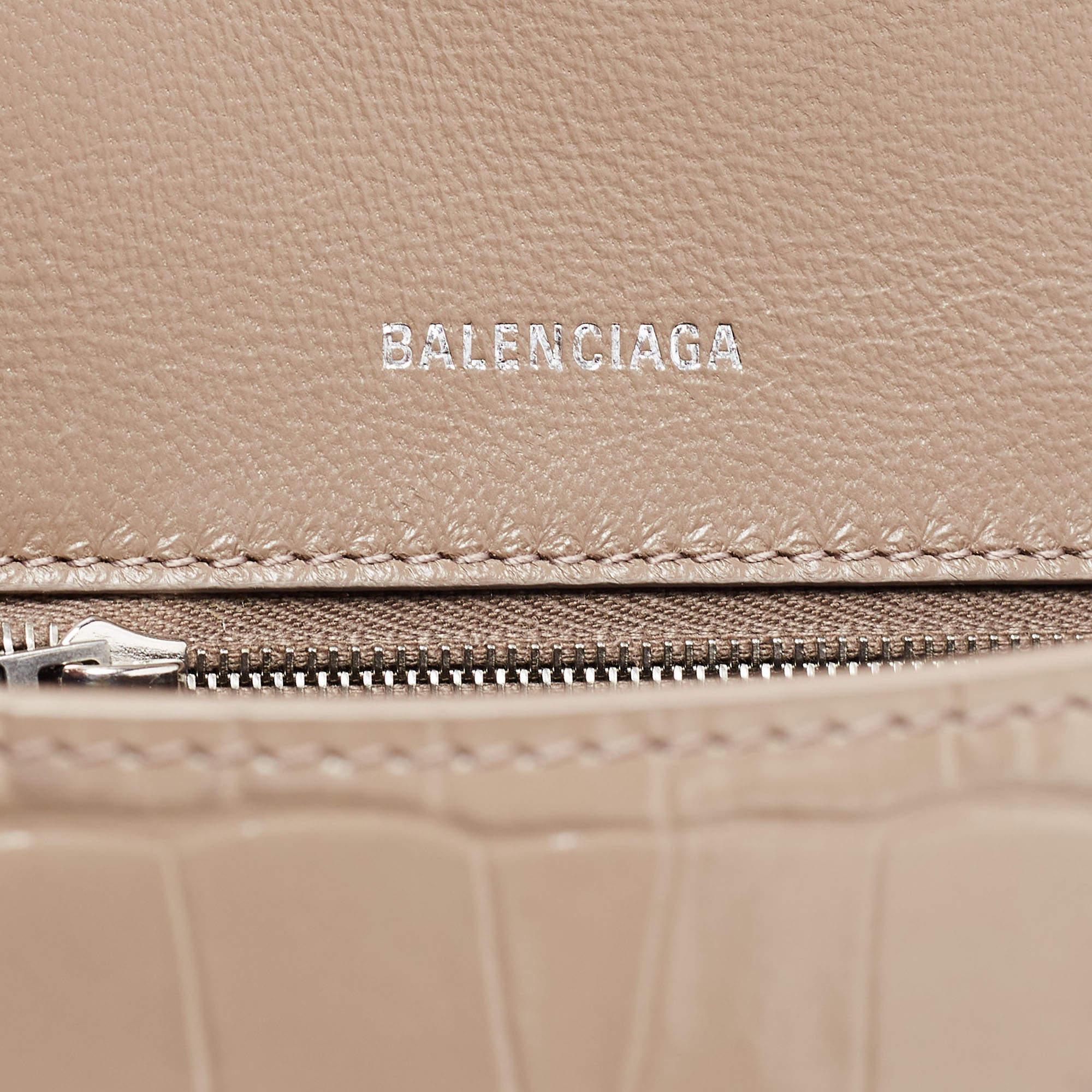 Balenciaga Beige Croc Embossed Leather Small Hourglass Top Handle Bag 1