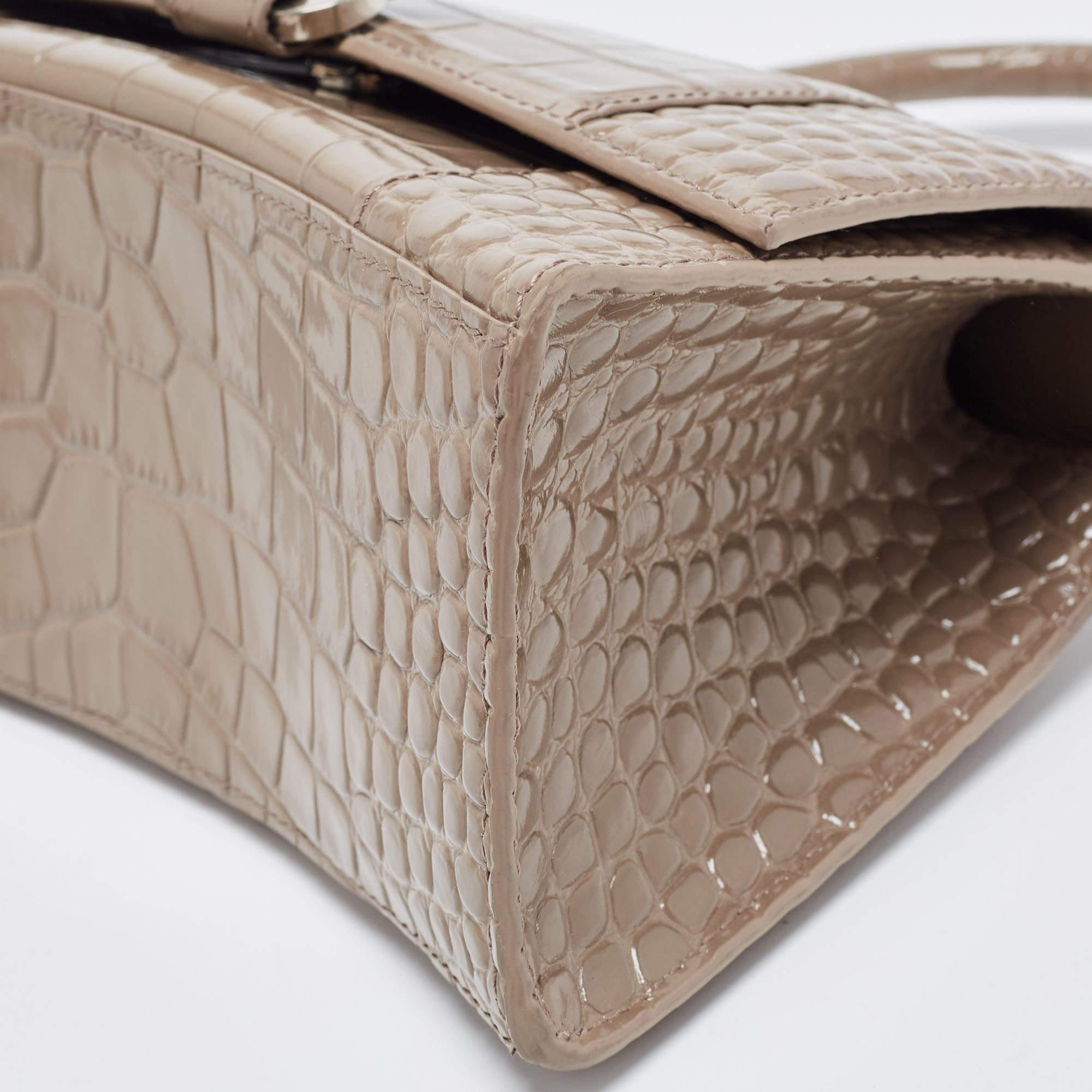 Balenciaga Beige Croc Embossed Leather Small Hourglass Top Handle Bag 4