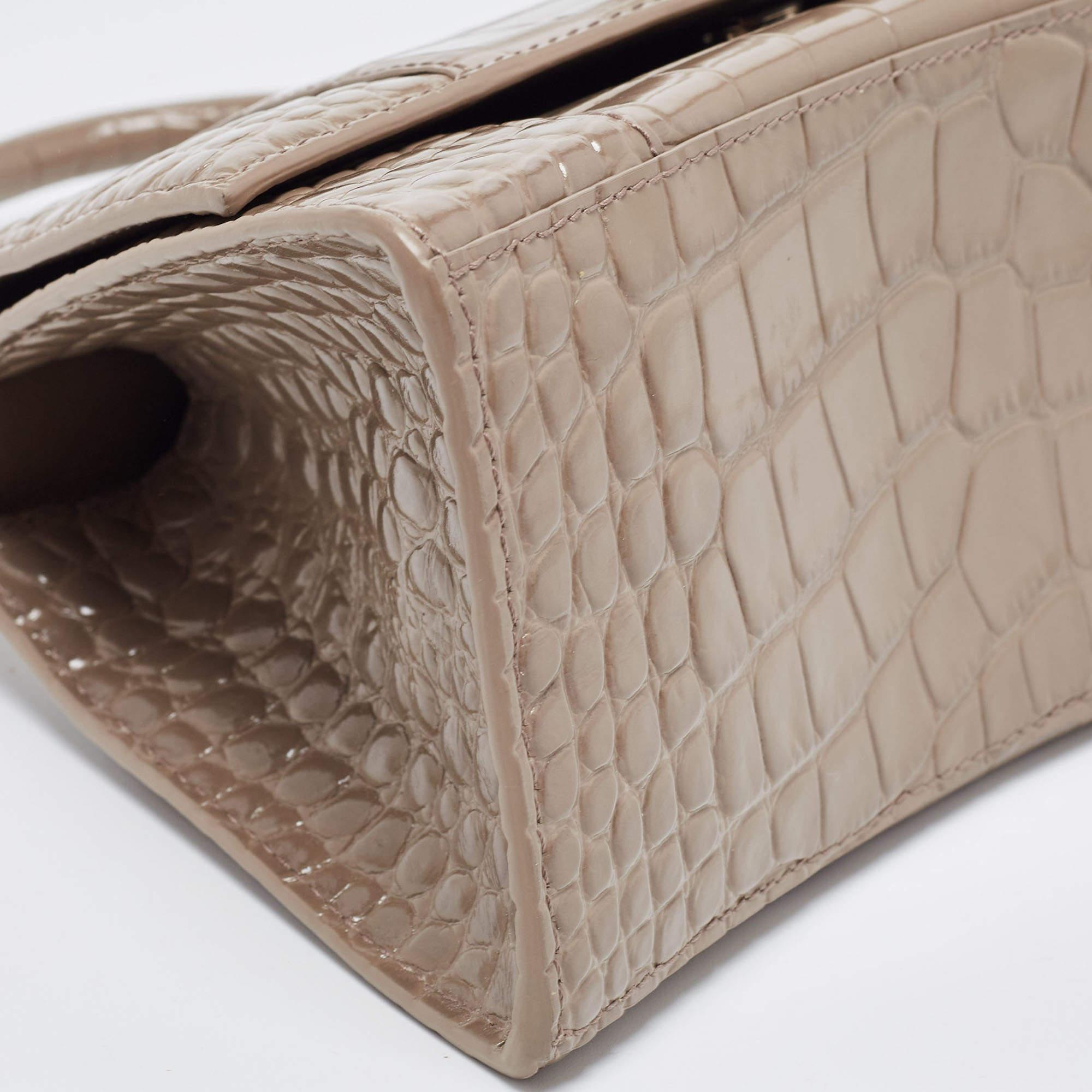 Balenciaga Beige Croc Embossed Leather Small Hourglass Top Handle Bag 5