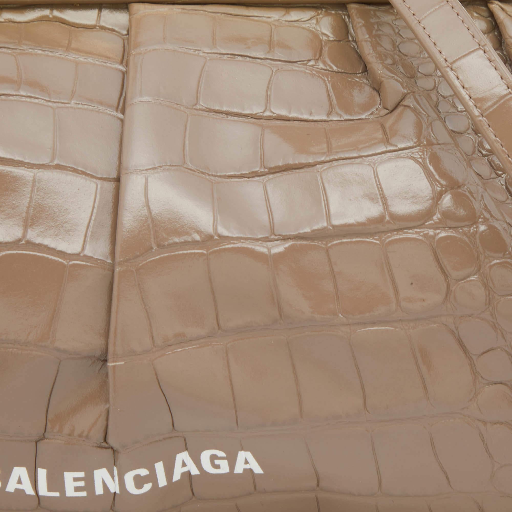 Balenciaga Beige Croc Embossed Leather XL Cloud Clutch 5