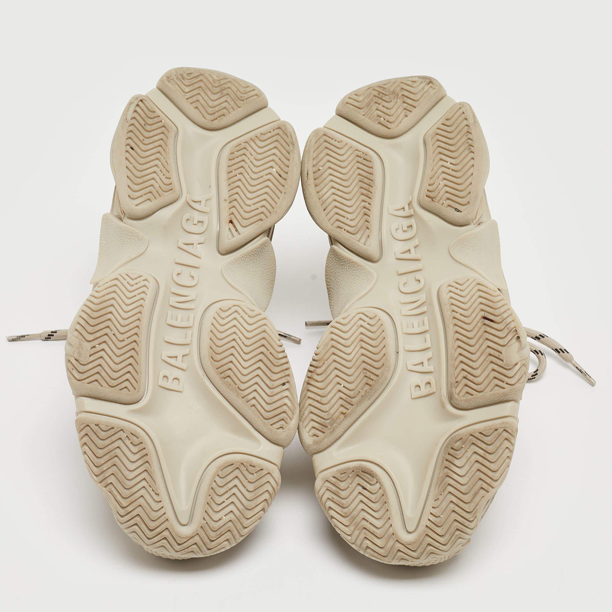 Balenciaga Beige Faux Leather and Mesh Triple S Sneakers Size 36 For Sale 4
