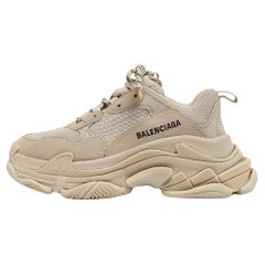 Balenciaga Beige Faux Leather and Mesh Triple S Sneakers Size 36