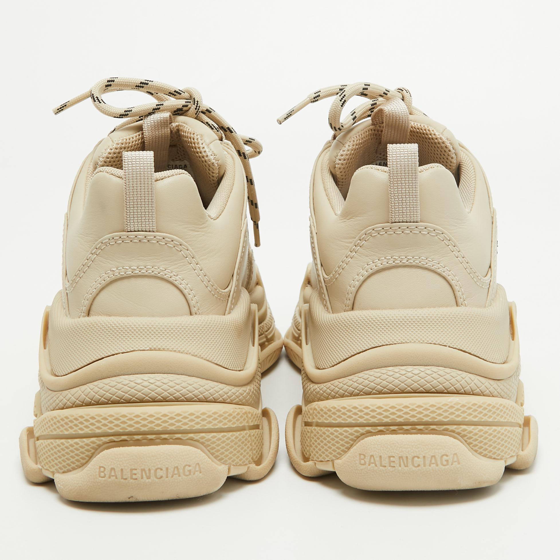 Balenciaga Beige Faux Leather Triple S Sneakers Size 39 For Sale 3