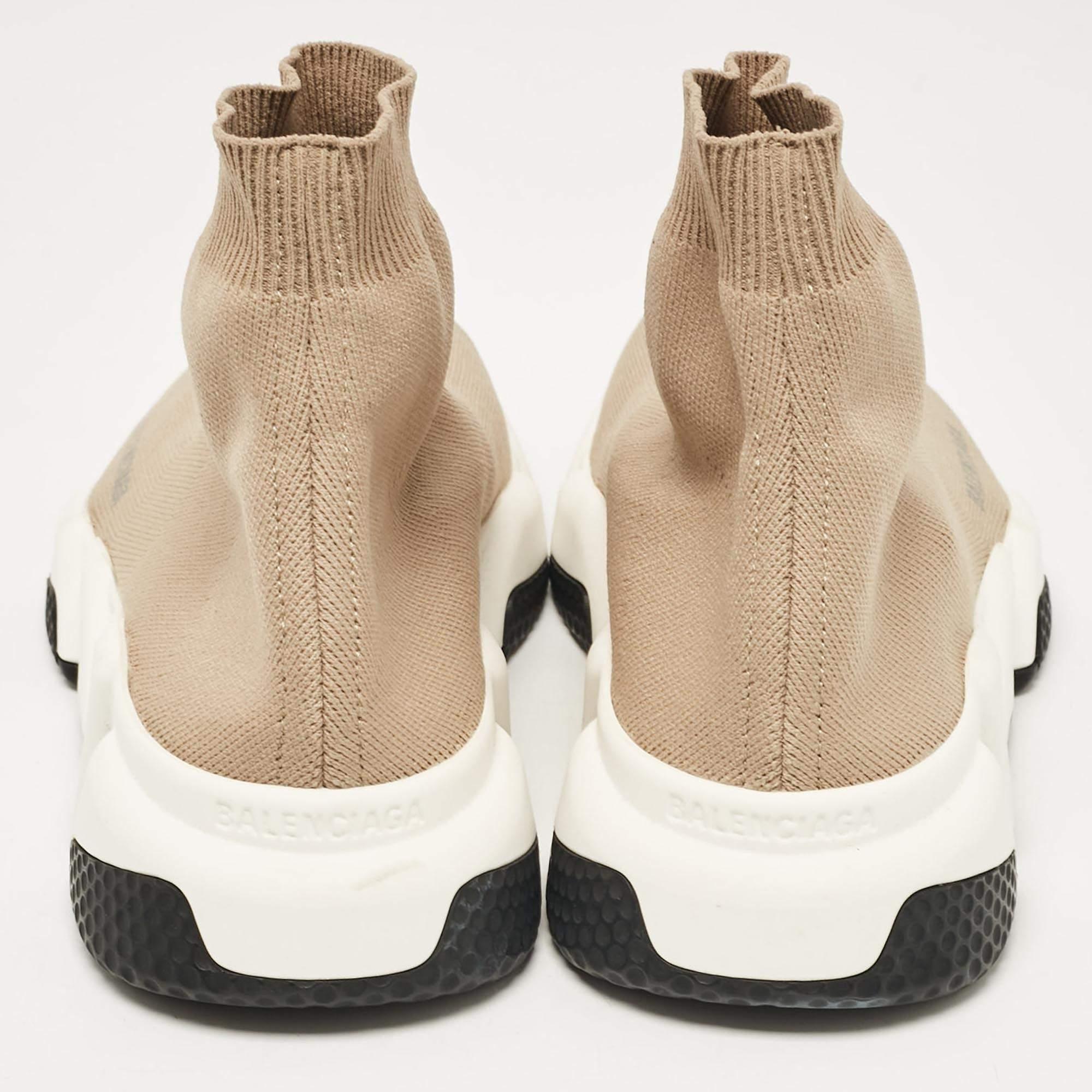 Balenciaga Beige Knit Fabric Speed High Top Sneakers Size 38 For Sale 1