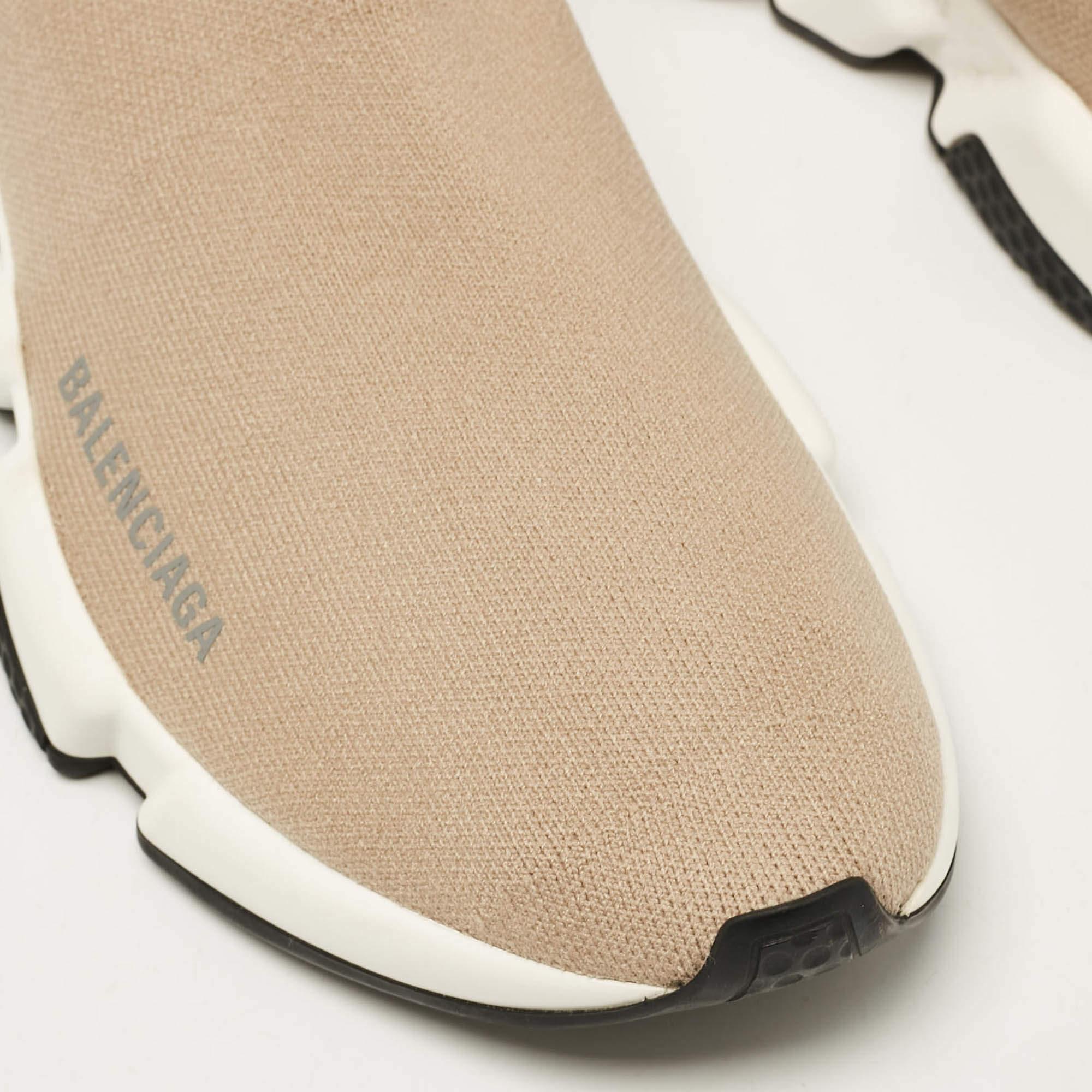 Balenciaga Beige Knit Fabric Speed High Top Sneakers Size 38 For Sale 4