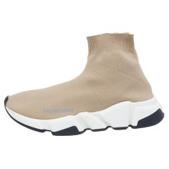 Balenciaga Beige Knit Fabric Speed Trainer High-Top Sneakers Size 37