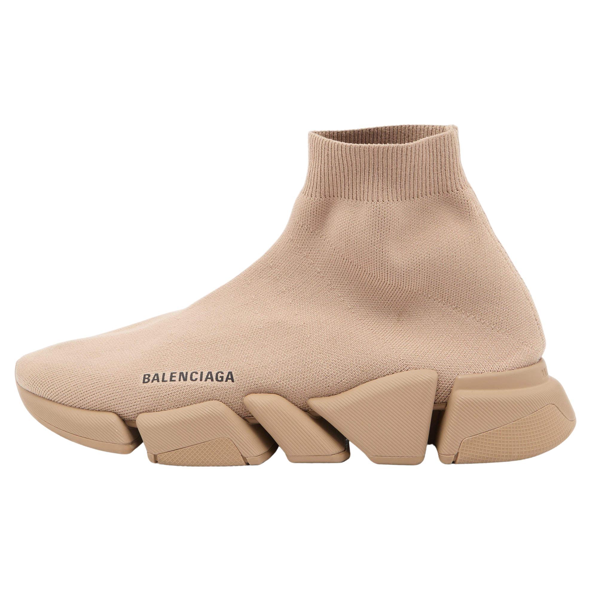 Balenciaga Beige Knit Fabric Speed Trainer Slip On Sneakers Size 43