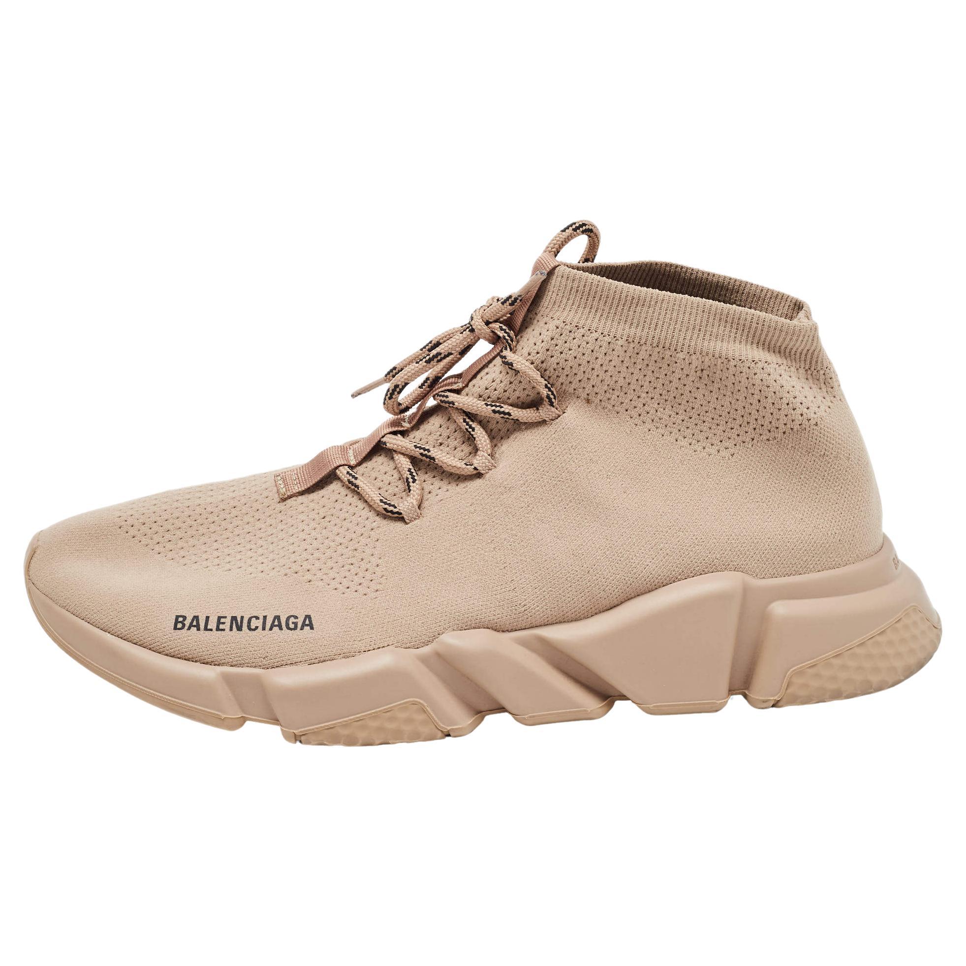 Balenciaga Beige Knit Fabric Speed Trainer Sneakers Size 46