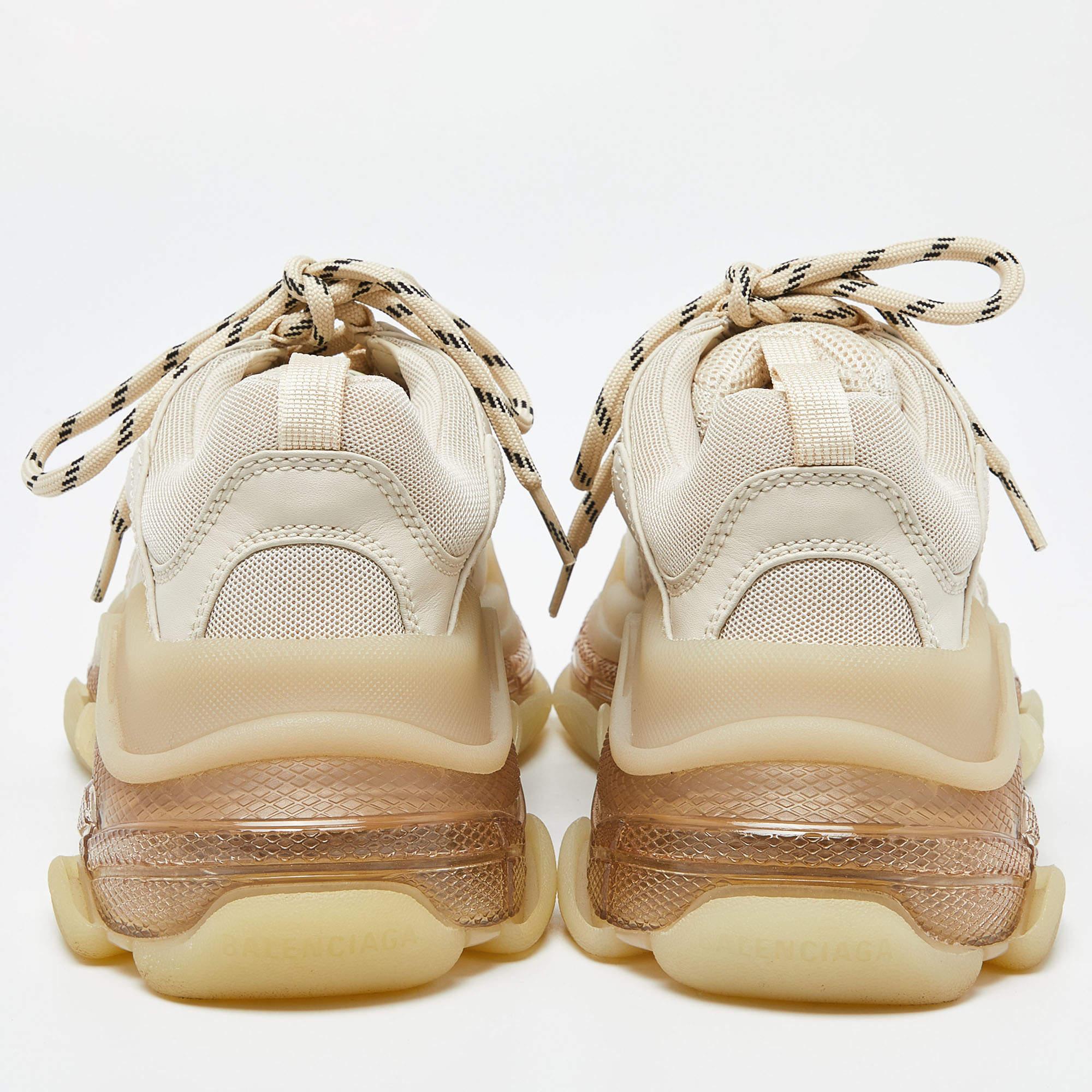 Women's Balenciaga Beige Leather and Mesh Triple S Clear Sneakers