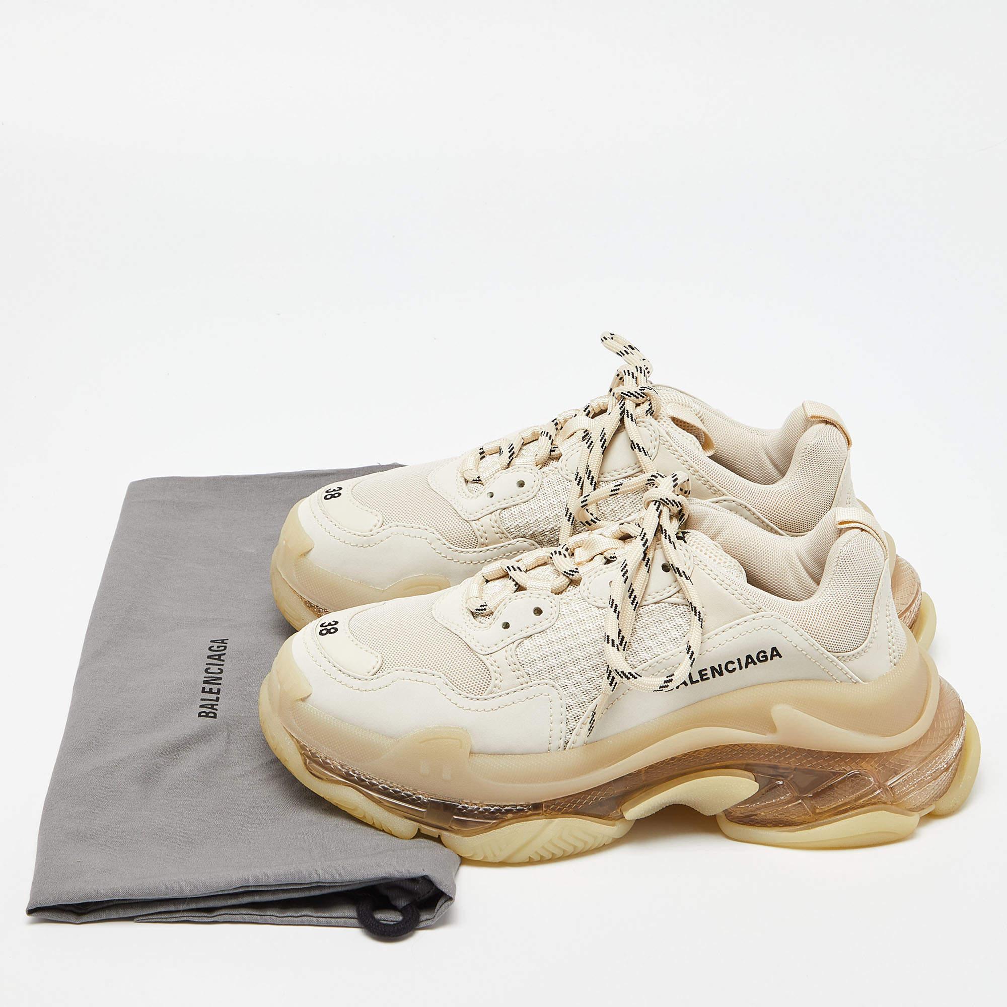 Balenciaga Beige Leather and Mesh Triple S Clear Sneakers 3