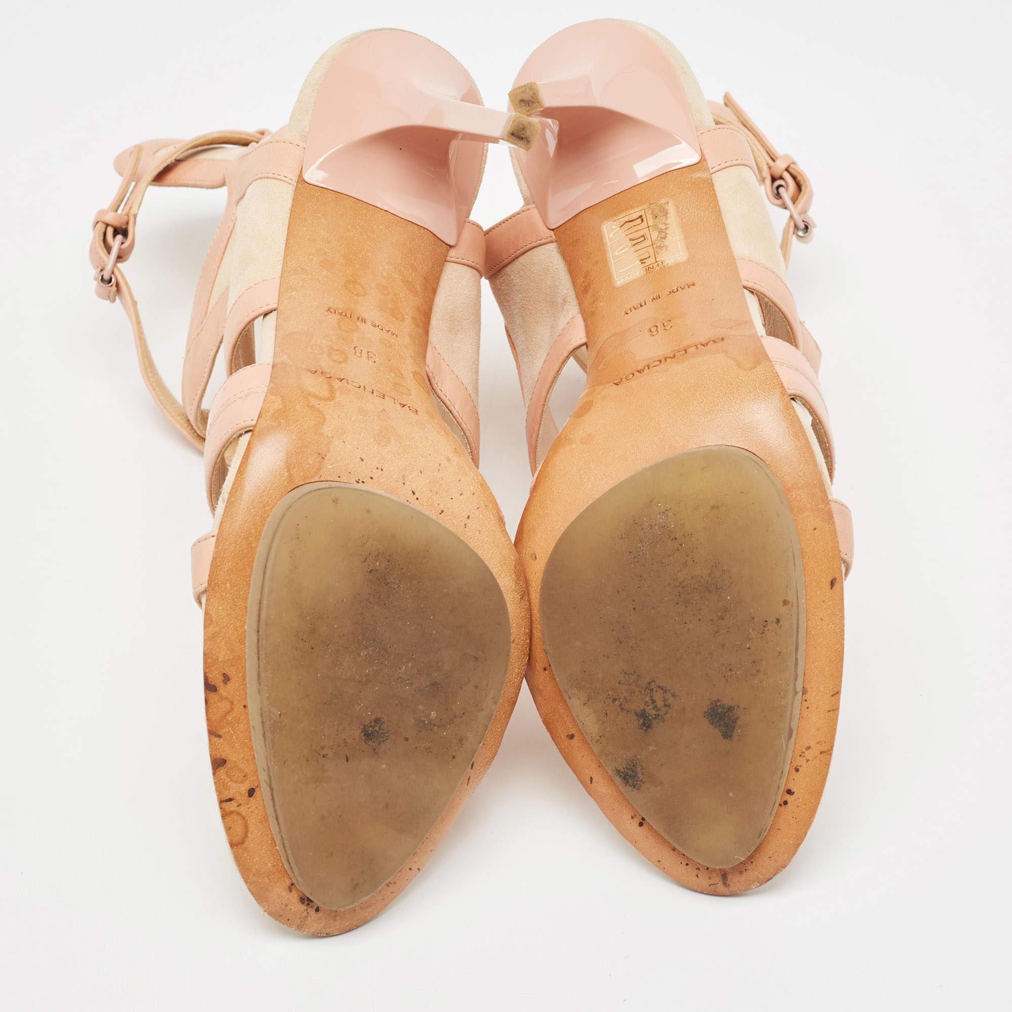 Balenciaga - Sandales à lanières en cuir et daim beige, taille 38 en vente 1