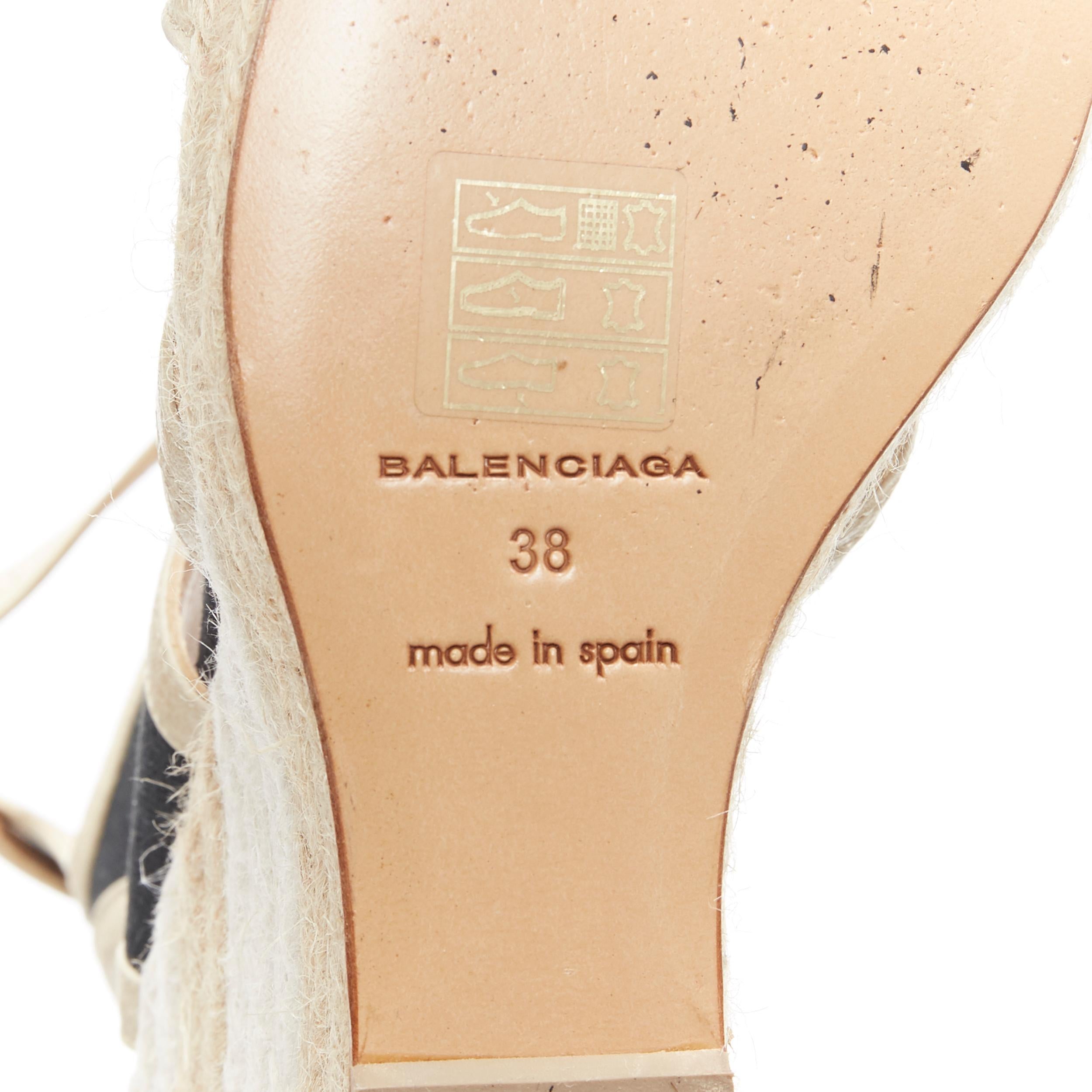 Balenciaga beige, pelle nera, tela, tracolla, piattaforma espadrillas EU38 5