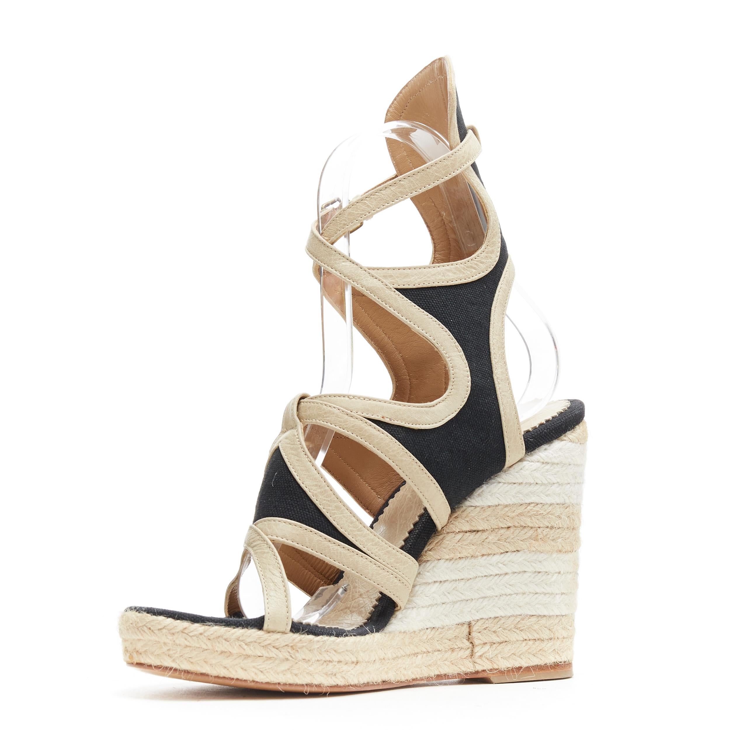 Balenciaga beige, pelle nera, tela, tracolla, piattaforma espadrillas EU38 In condizioni ottime a Hong Kong, NT