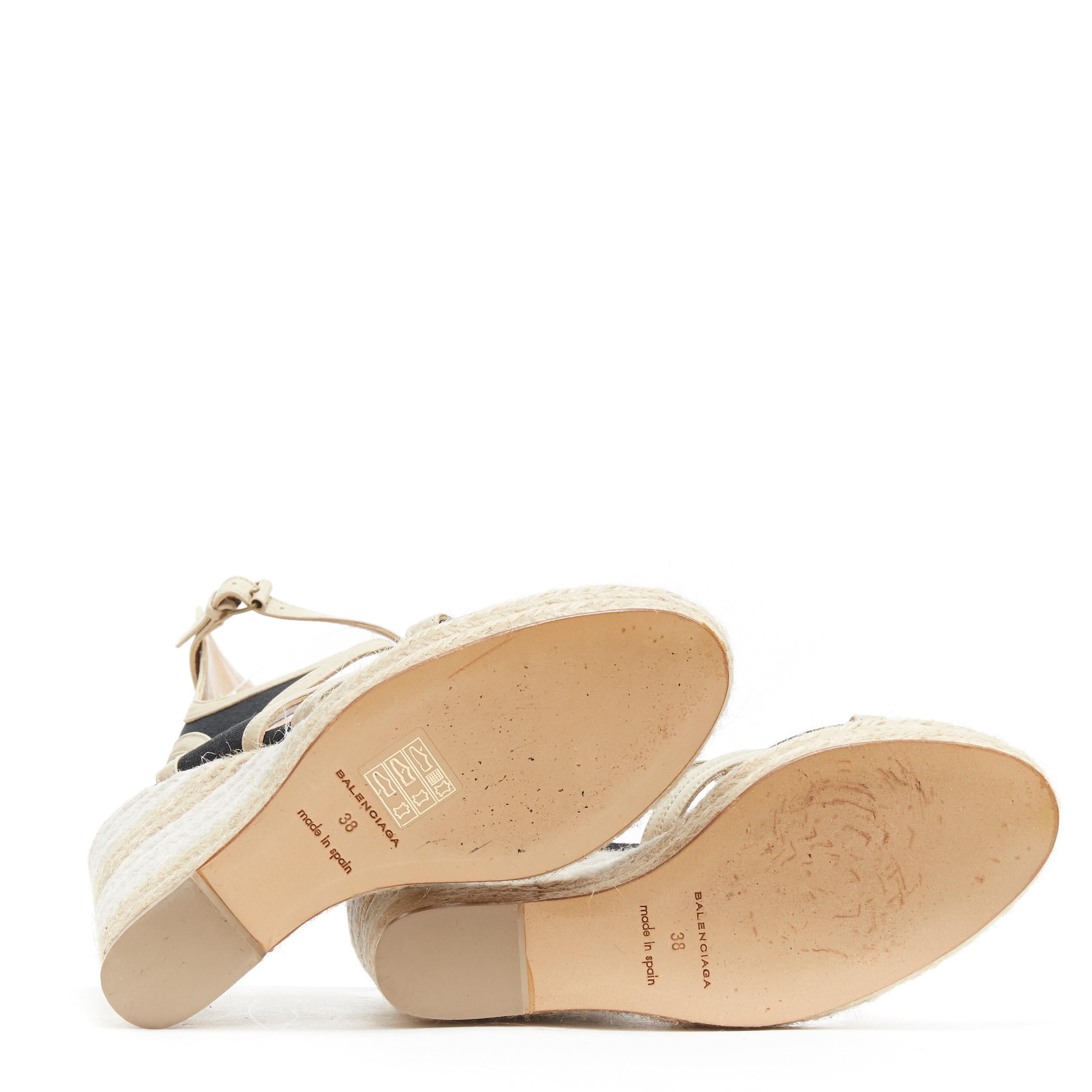 Donna Balenciaga beige, pelle nera, tela, tracolla, piattaforma espadrillas EU38