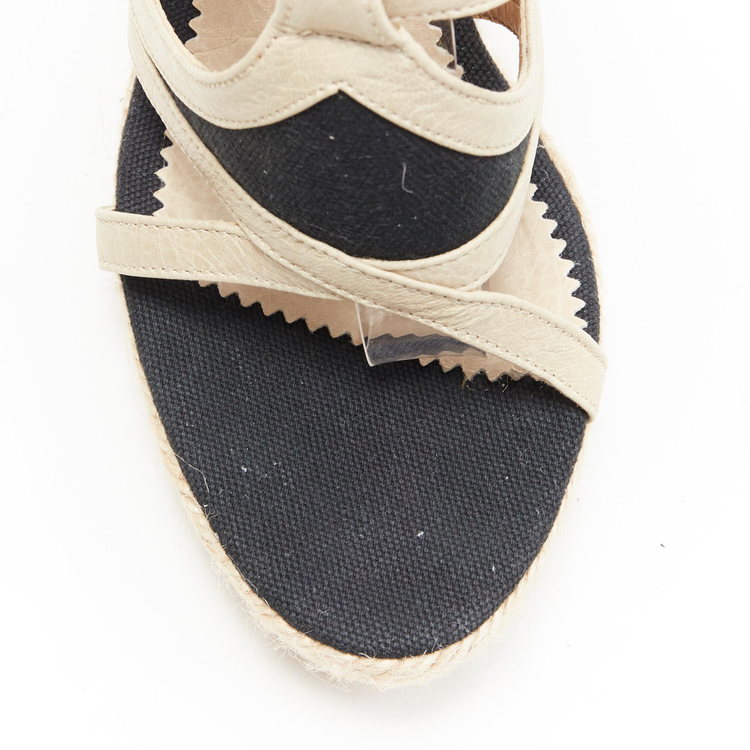 Balenciaga beige, pelle nera, tela, tracolla, piattaforma espadrillas EU38 1