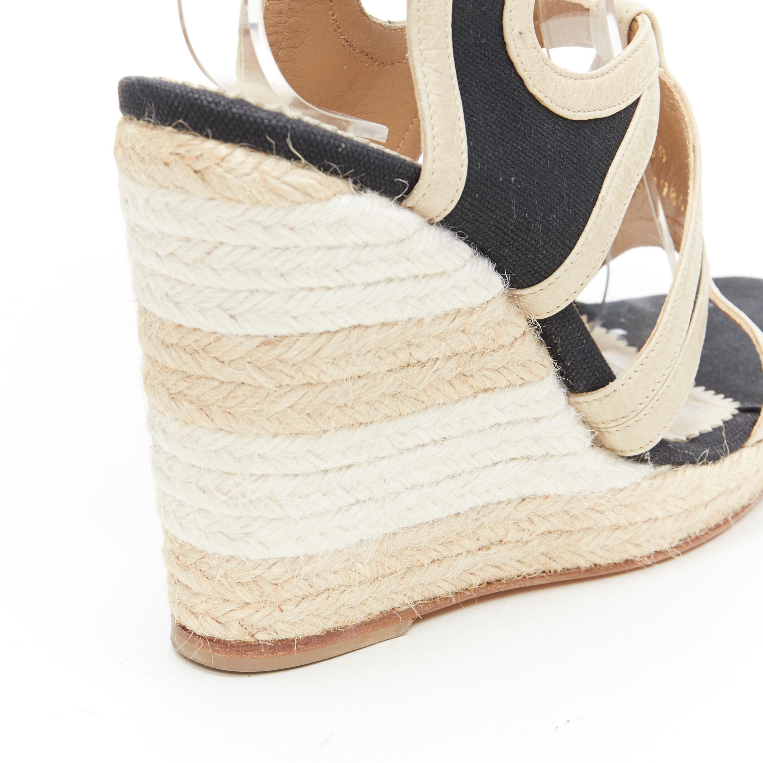 Balenciaga beige, pelle nera, tela, tracolla, piattaforma espadrillas EU38 4
