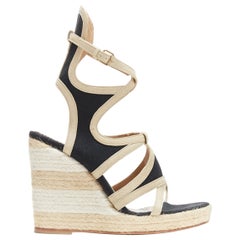 BALENCIAGA beige Leder Schwarz Canvas Riemchen Gladiator espadrille Plattform EU38