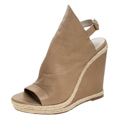 Balenciaga Beige Leather Espadrilles Wedges Platform Sandals Size 39