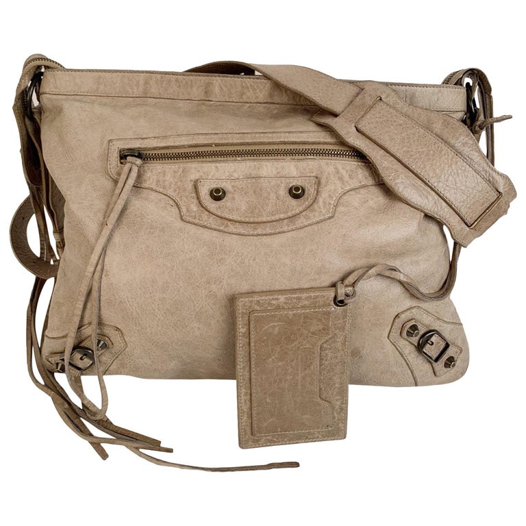 Balenciaga Beige Leather Motocross Classic Day Messenger Bag For Sale at  1stDibs