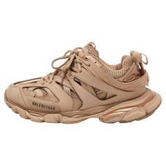 Used Balenciaga Beige Leather, Rubber and Mesh Track Sneakers Size 44
