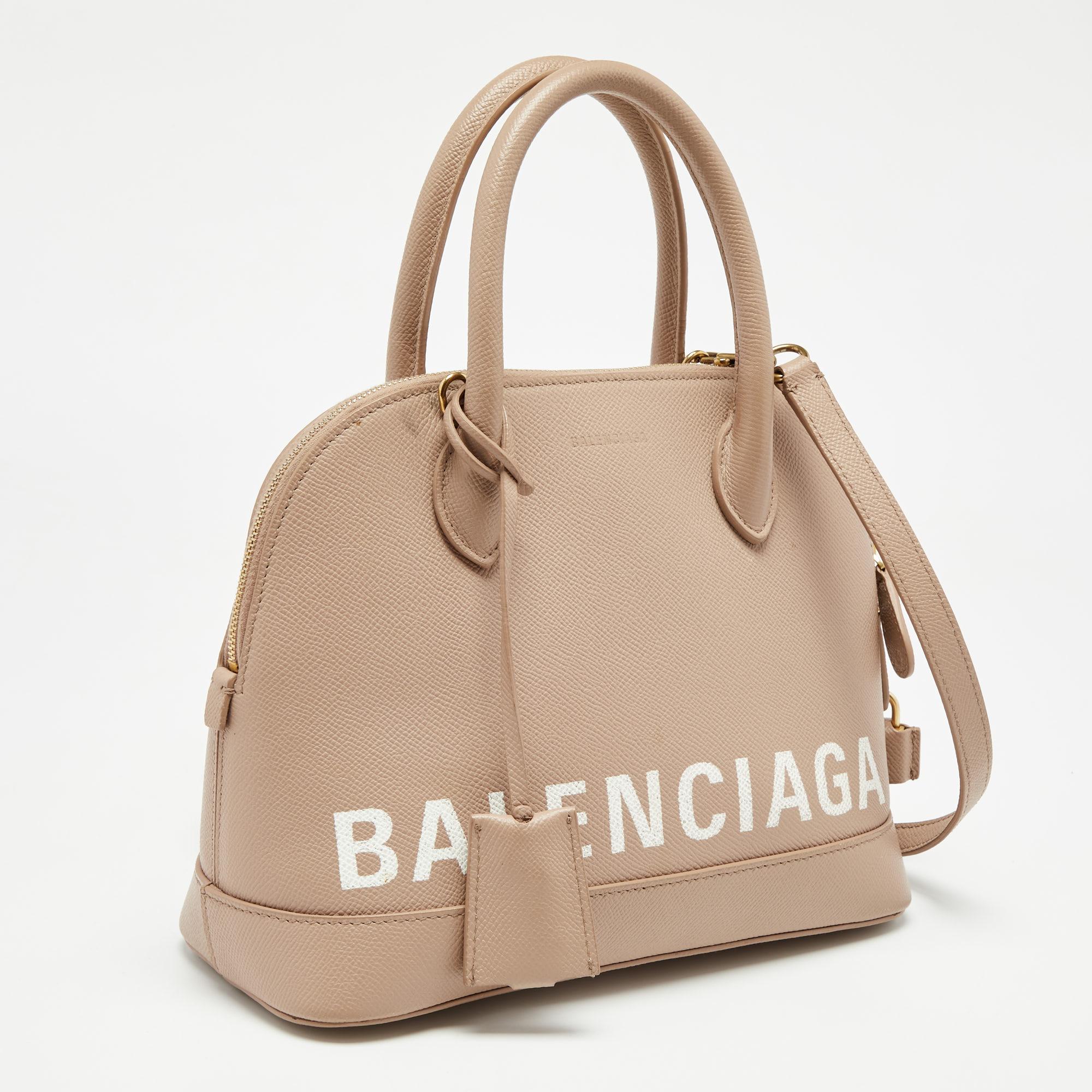 Balenciaga Beige Leather Small Ville Logo Satchel In Good Condition In Dubai, Al Qouz 2