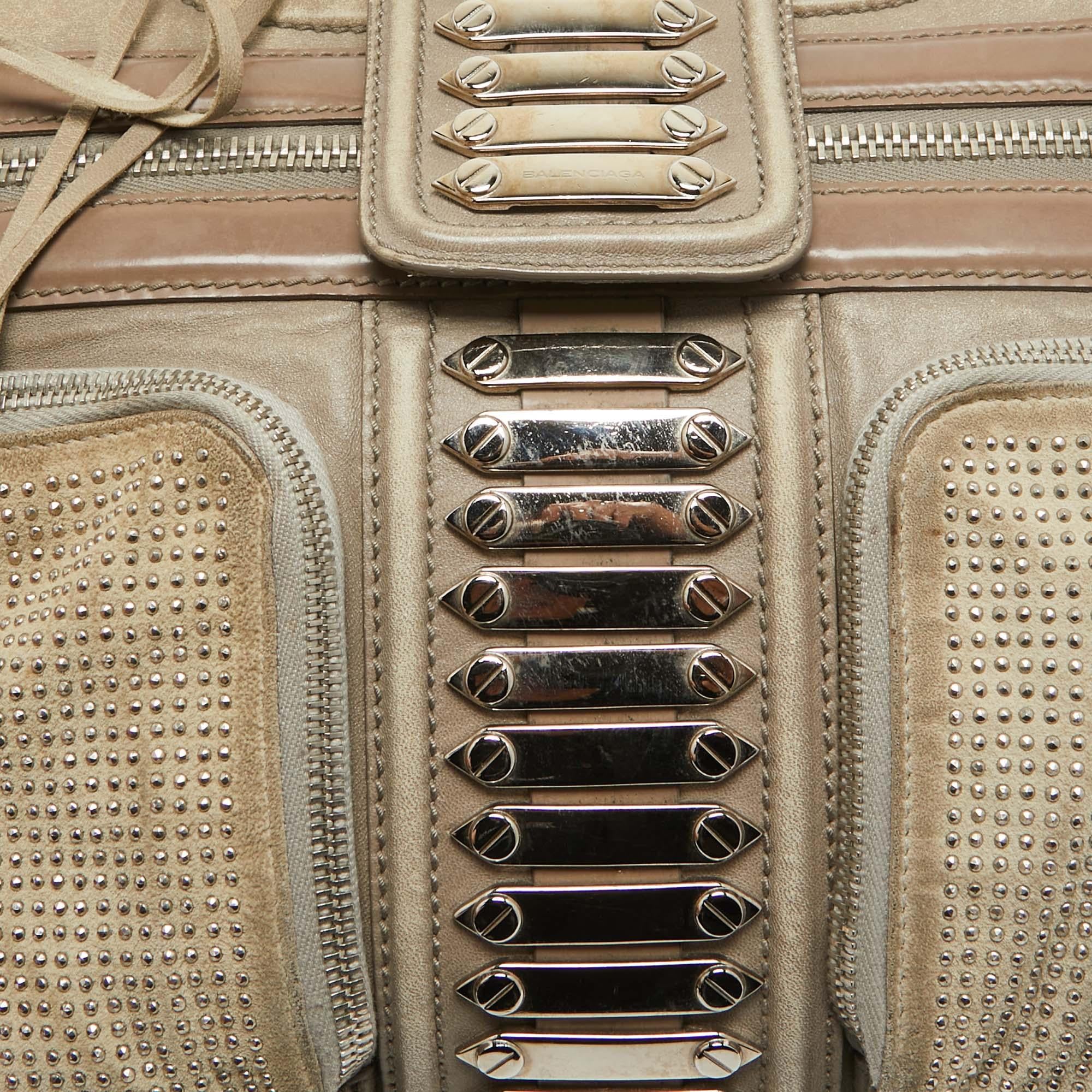 Balenciaga Beige Leather Studded Sac Clous Motorcycle Bag For Sale 10
