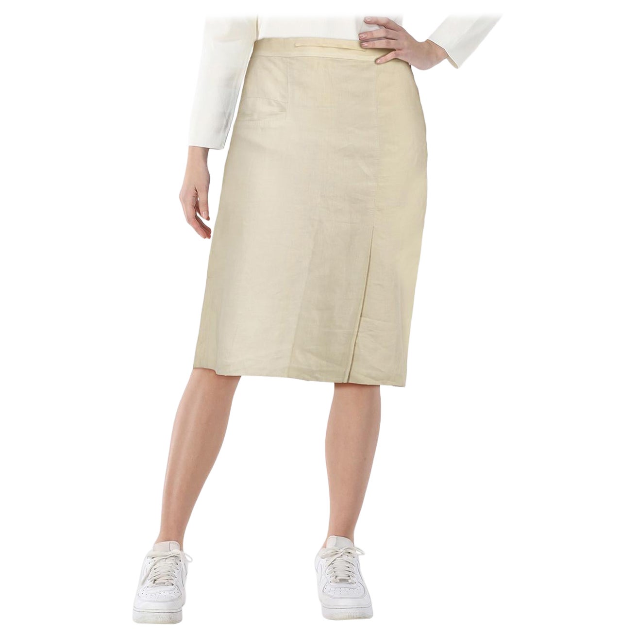 Balenciaga Beige Linen Knee Length Skirt Size S in vendita